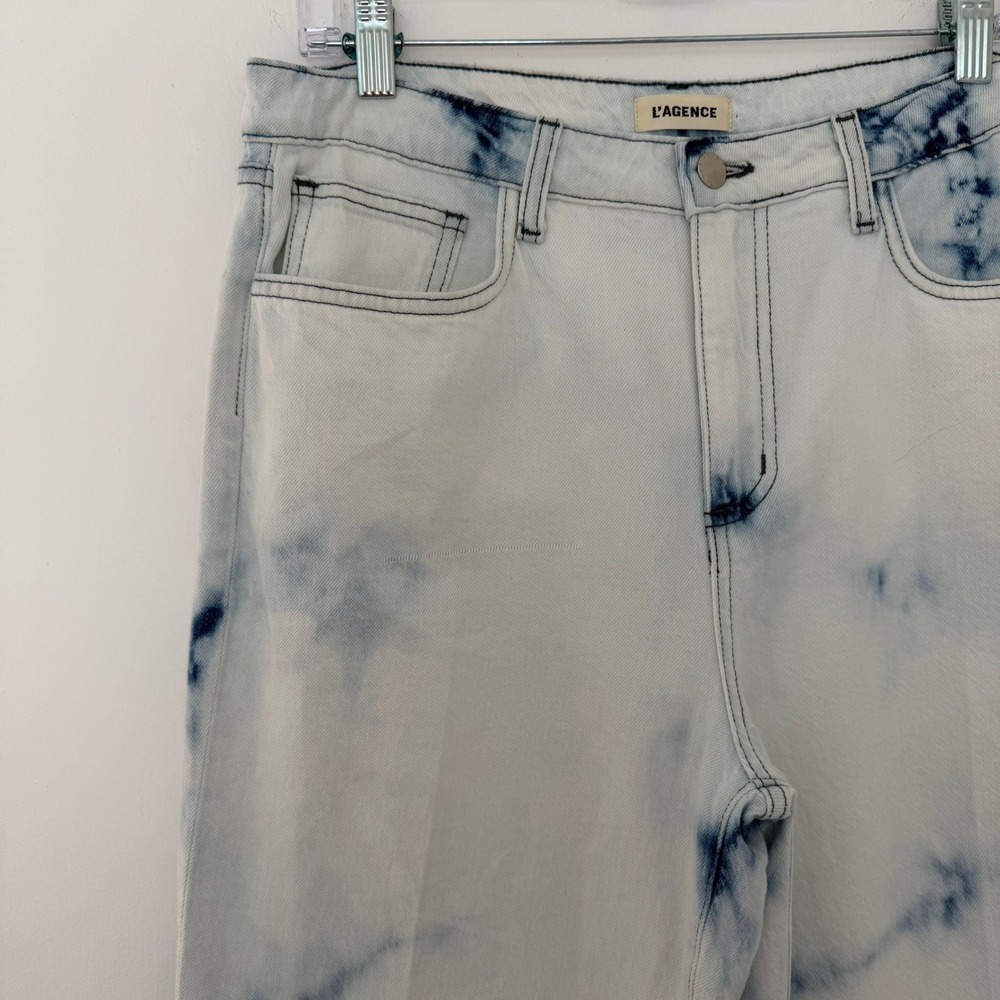 L AGENCE June Ultra High Rise Cropped Jeans Light Wash Tie Dye Size 30 - Picture 2 of 10